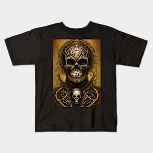 Skull With Gold Ornaments | Gold Skull Artwork | Armored Skull | Dystopian Skull | Skull Warrior Kids T-Shirt